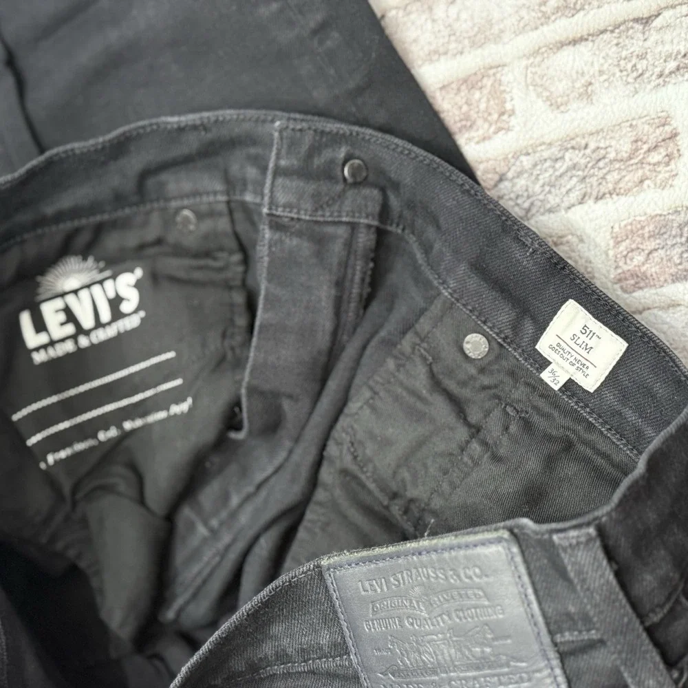 Levi's Made & Crafted 511 Black Stretch 36x32 Premium Denim Slim Fit Jeans Big E